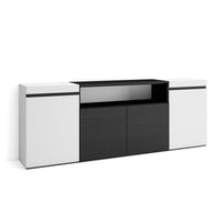 Credenza, Mobile, 200x35x75cm, 4 Porte, grande stoccaggio, Bianco e nero RF2296