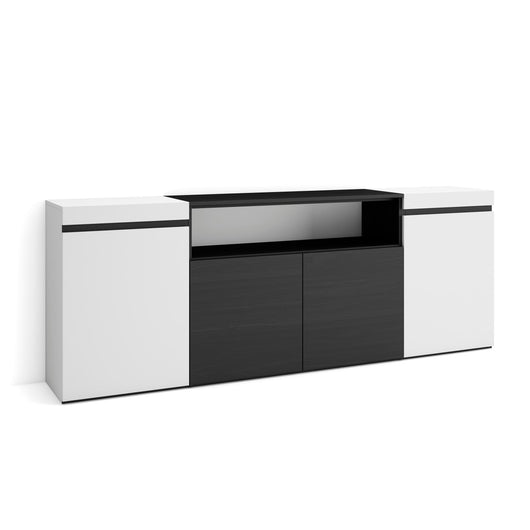 Credenza, Mobile, 200x35x75cm, 4 Porte, grande stoccaggio, Bianco e nero RF2296