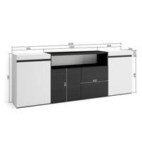 Credenza, Mobile, 200x35x75cm, 4 Porte, grande stoccaggio, Bianco e nero RF2296