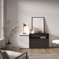 Credenza, Mobile, 150x35x75cm, 3 Porte, grande stoccaggio, Bianco e nero RF2504