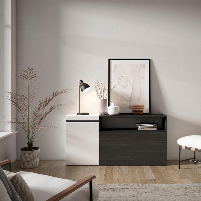 Credenza, Mobile, 150x35x75cm, 3 Porte, grande stoccaggio, Bianco e nero RF2504
