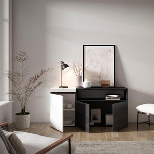 Credenza, Mobile, 150x35x75cm, 3 Porte, grande stoccaggio, Bianco e nero RF2504