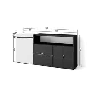 Credenza, Mobile, 150x35x75cm, 3 Porte, grande stoccaggio, Bianco e nero RF2504
