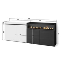 Credenza, Mobile, 200x35x75cm, 4 Porte, Camino elettrico, Bianco e nero RF2405