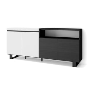 Credenza, Mobile, 200x35x87cm, 4 Porte, Design industriale, Bianco e nero RF2396