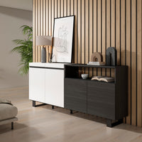Credenza, Mobile, 200x35x87cm, 4 Porte, Design industriale, Bianco e nero RF2396