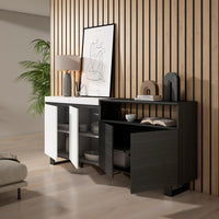 Credenza, Mobile, 200x35x87cm, 4 Porte, Design industriale, Bianco e nero RF2396