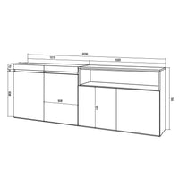 Credenza, Mobile, 200x35x75cm, 4 Porte, grande stoccaggio, Bianco e nero RF2395