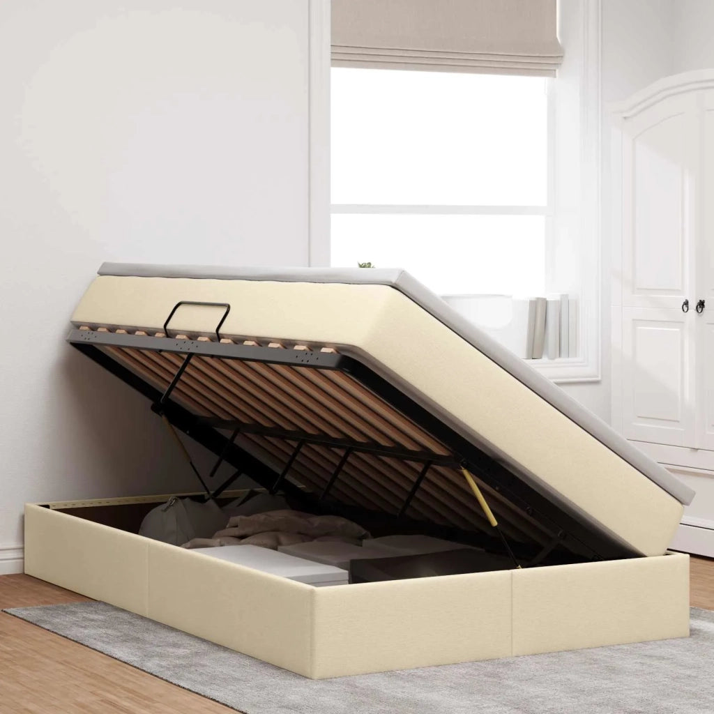 Letto con contenitore e materasso Crema 120 x 190 cm Poliestere