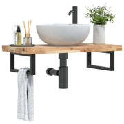 Ripiano a Parete per Lavabo-Mensole a Muro in Acciaio e Massello di Acacia 383232