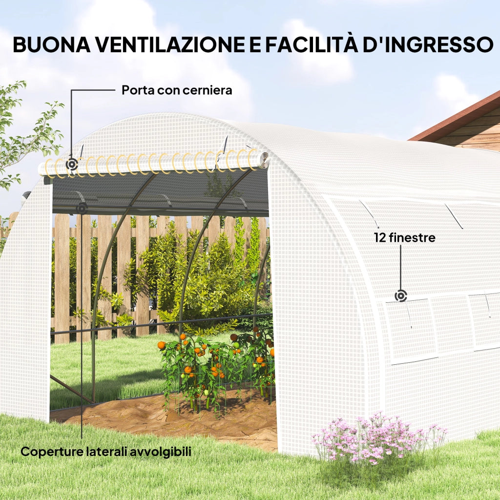 Serra da Giardino in Acciaio Zincato e PE con Finestre Avvolgibili ¨C Zephmum ¨C 3.97x3x2 m, Bianco