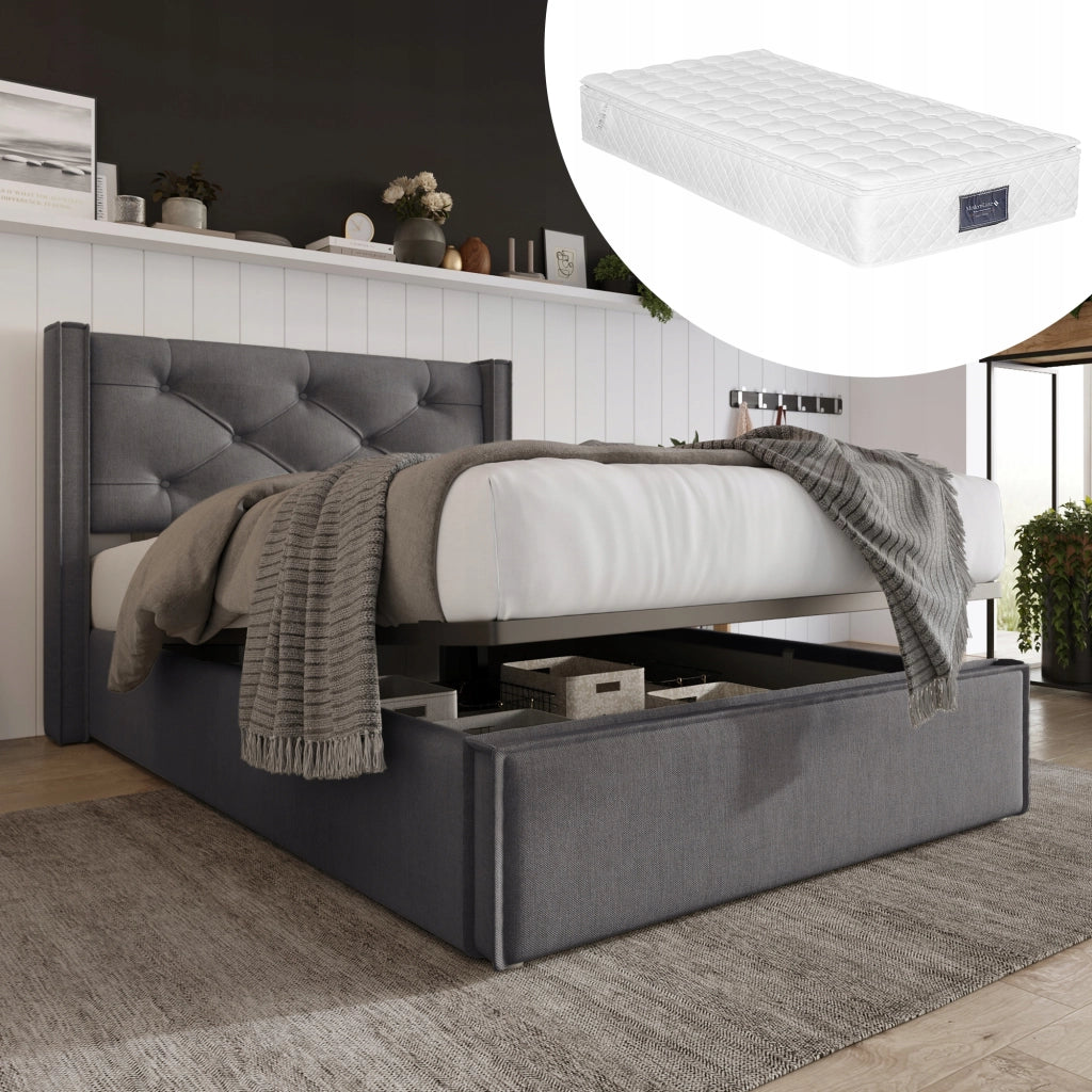 Letto singolo 90x200 - Xylo - Grigio con materasso e sistema idraulico