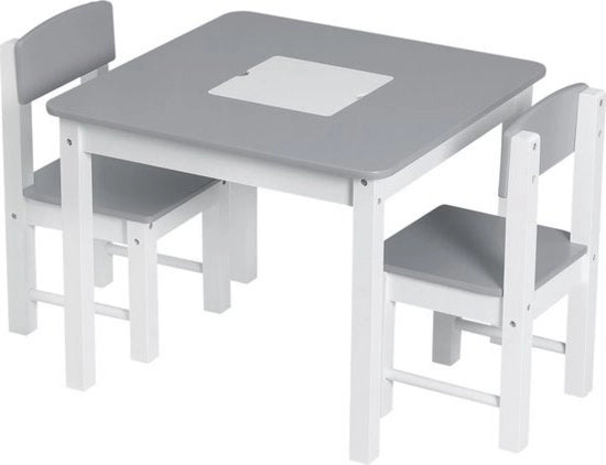 Tavolo per bambini con 2 sedie - sicuro e stabile - design eterno - adatto a diverse camere da bambino - costruzione in MDF - grigio/bianco