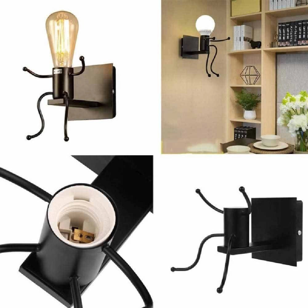 Trade Shop - Applique Da Parete Decorativo Forma Di Omino Seduto In Metallo Attacco E27 Aq51 - Nero