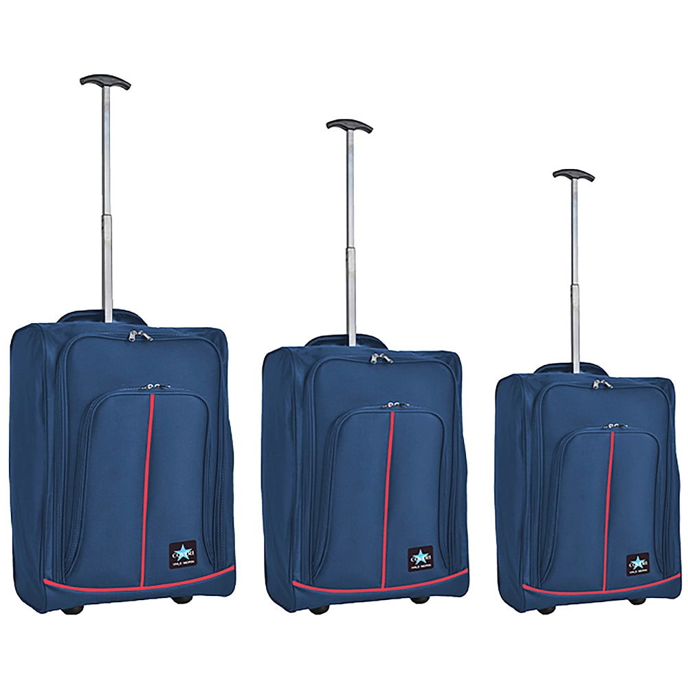 Set 3 Valigie Morbide Trolley da Viaggio Blu e Rosso Bagaglio a Mano 50-55-60 cm