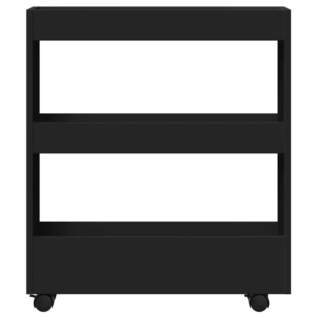 Carrello Portaoggetti Stretto a 3 Livelli Nero in Truciolato 855242