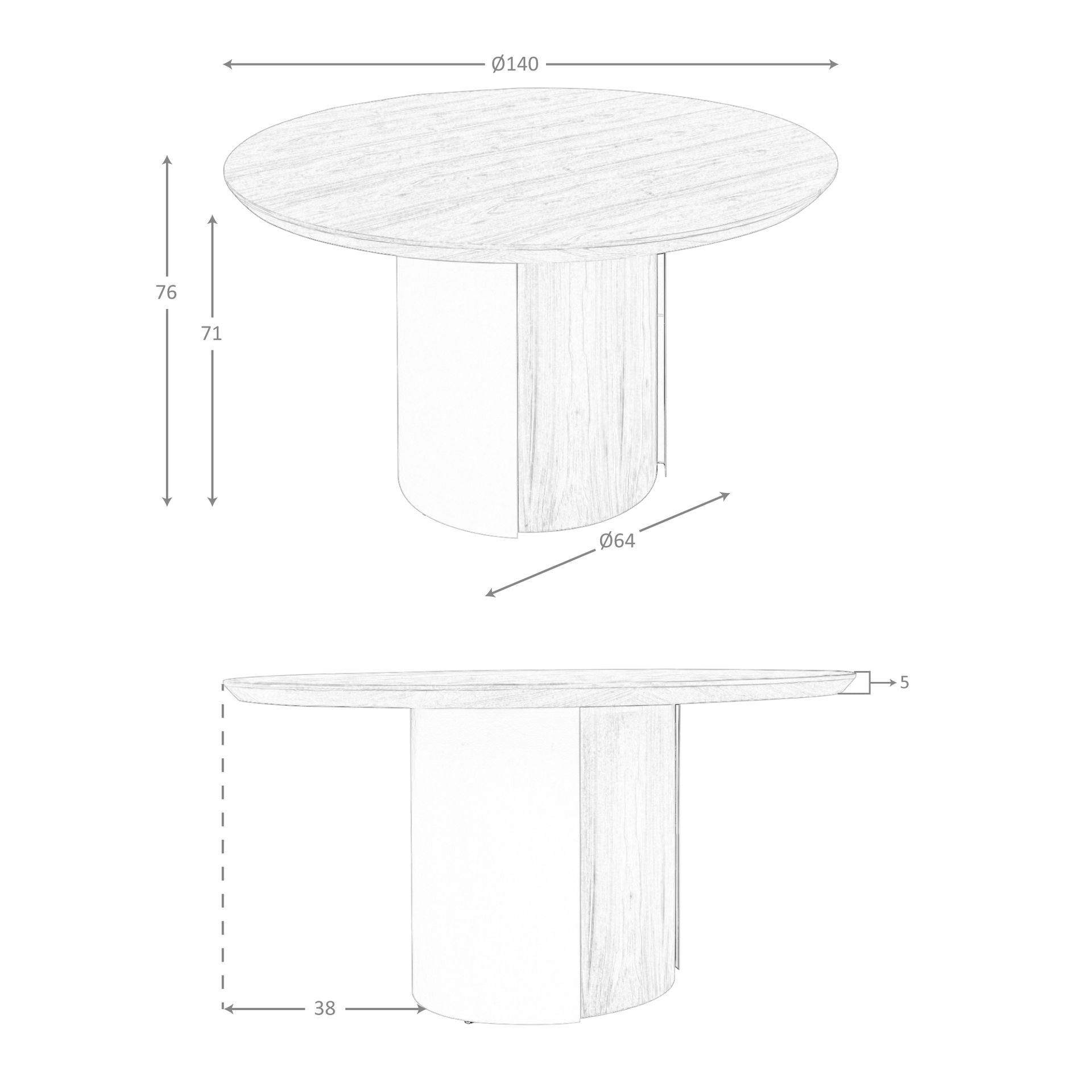 Tavolo da pranzo rotondo in noce e acciaio metallizzato color sabbia