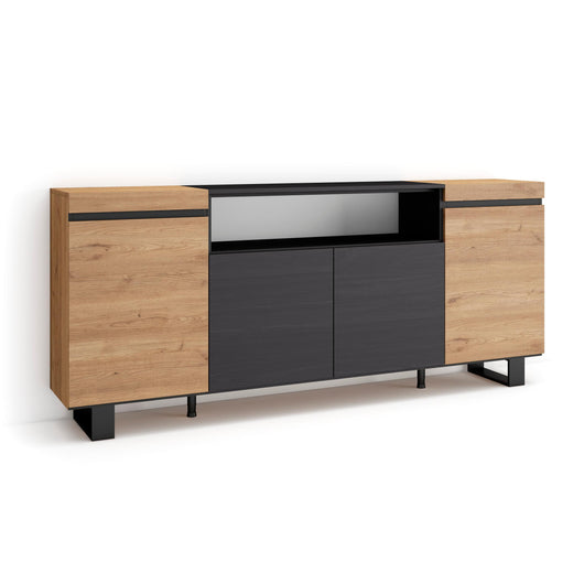 Credenza, Mobile, 200x35x87cm, 4 Porte, Design industriale, colore Rovere e nero RF2289