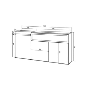 Credenza, Mobile, 150x35x75cm, 3 Porte, Camino elettrico, colore Rovere e nero RF2522