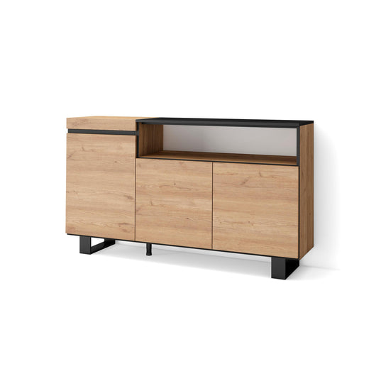Credenza, Mobile, 150x35x87cm, 3 Porte, Design industriale, colore Rovere e nero RF2521