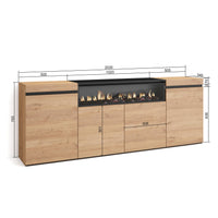 Credenza, Mobile, 200x35x75cm, 4 Porte, Camino elettrico, colore Rovere e nero RF2282