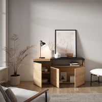 Credenza, Mobile, 150x35x75cm, 3 Porte, grande stoccaggio, colore Rovere e nero RF2520