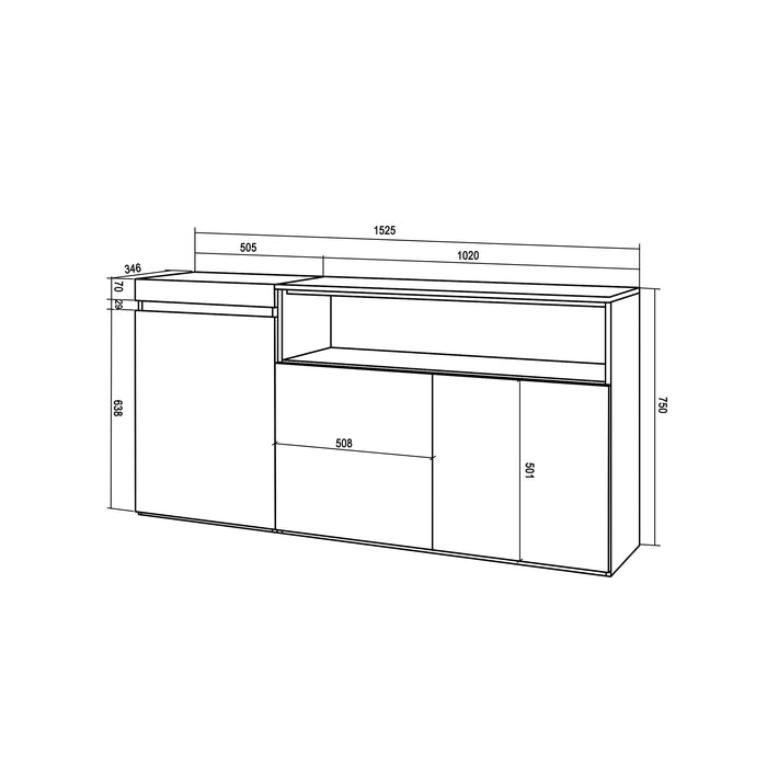 Credenza, Mobile, 150x35x75cm, 3 Porte, grande stoccaggio, colore Rovere e nero RF2520