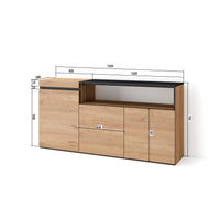 Credenza, Mobile, 150x35x75cm, 3 Porte, grande stoccaggio, colore Rovere e nero RF2520