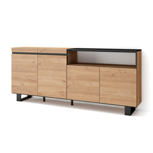 Credenza, Mobile, 200x35x87cm, 4 Porte, Design industriale, colore Rovere e nero RF2317