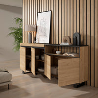 Credenza, Mobile, 200x35x87cm, 4 Porte, Design industriale, colore Rovere e nero RF2317