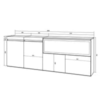 Credenza, Mobile, 208x35x75cm, 4 Porte, Camino elettrico XXL, colore Rovere RF3227