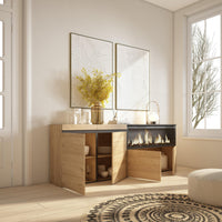 Credenza, Mobile, 208x35x75cm, 4 Porte, Camino elettrico XXL, colore Rovere RF3227