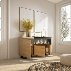 Credenza, Mobile, 158x35x87cm, 3 Porte, Camino elettrico XXL, Design industriale, colore Rovere RF3293