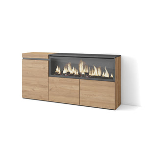 Credenza, Mobile, 158x35x75cm, 3 Porte, Camino elettrico XXL, colore Rovere RF3291