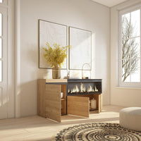 Credenza, Mobile, 158x35x75cm, 3 Porte, Camino elettrico XXL, colore Rovere RF3291