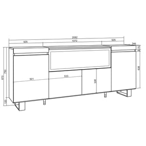 Credenza, Mobile, 208x35x87cm, 4 Porte, Camino elettrico XXL, Design industriale, colore Rovere RF3229