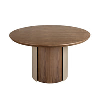 Tavolo da pranzo rotondo in noce e acciaio metallizzato color sabbia