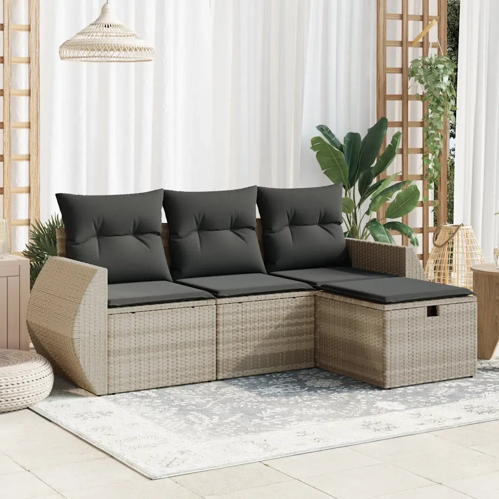 Set Divano da Giardino 4pz con Cuscini Grigio Chiaro Polyrattan 3325558