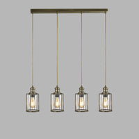 Lampadario Contemporaneo Tubi Acciaio Ottone Vetro 4 Luci E27