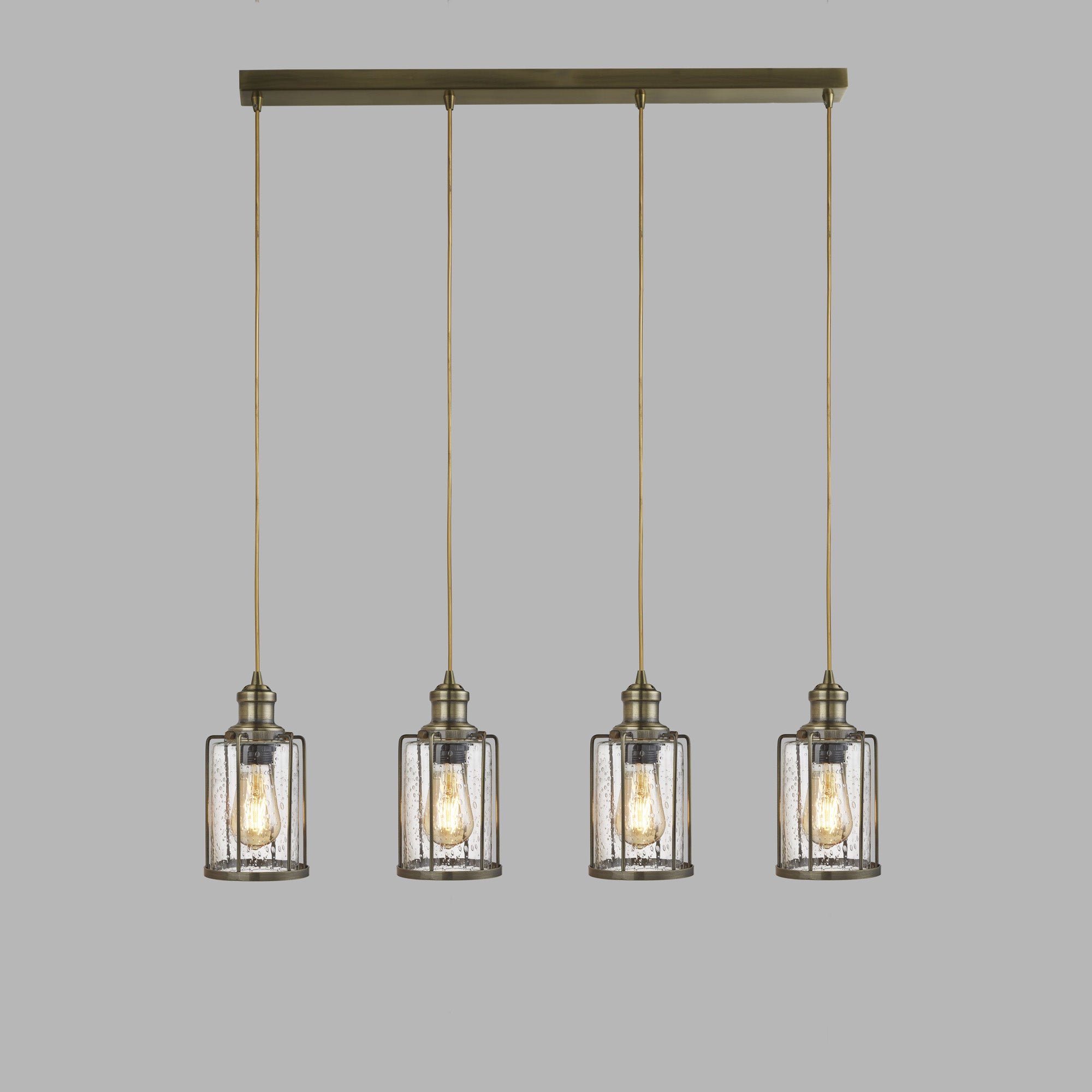 Lampadario Contemporaneo Tubi Acciaio Ottone Vetro 4 Luci E27