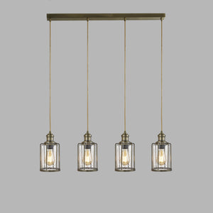 Lampadario Contemporaneo Tubi Acciaio Ottone Vetro 4 Luci E27