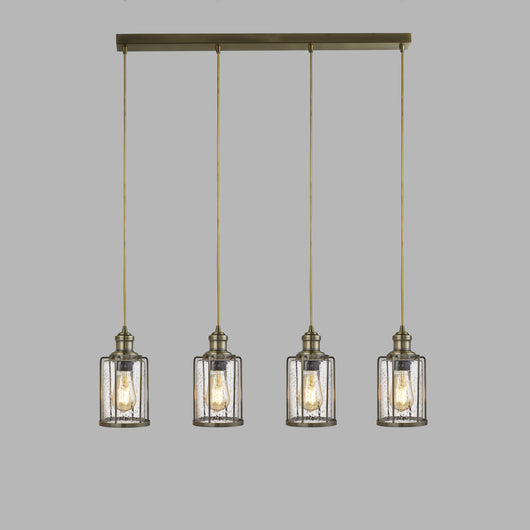 Lampadario Contemporaneo Tubi Acciaio Ottone Vetro 4 Luci E27