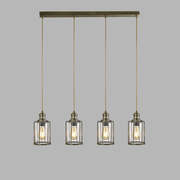 Lampadario Contemporaneo Tubi Acciaio Ottone Vetro 4 Luci E27