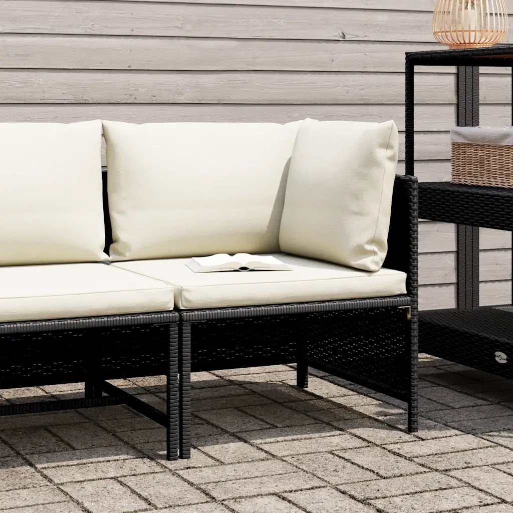 Divano ad Angolo Modulare con Cuscini in Polyrattan Nero 313507