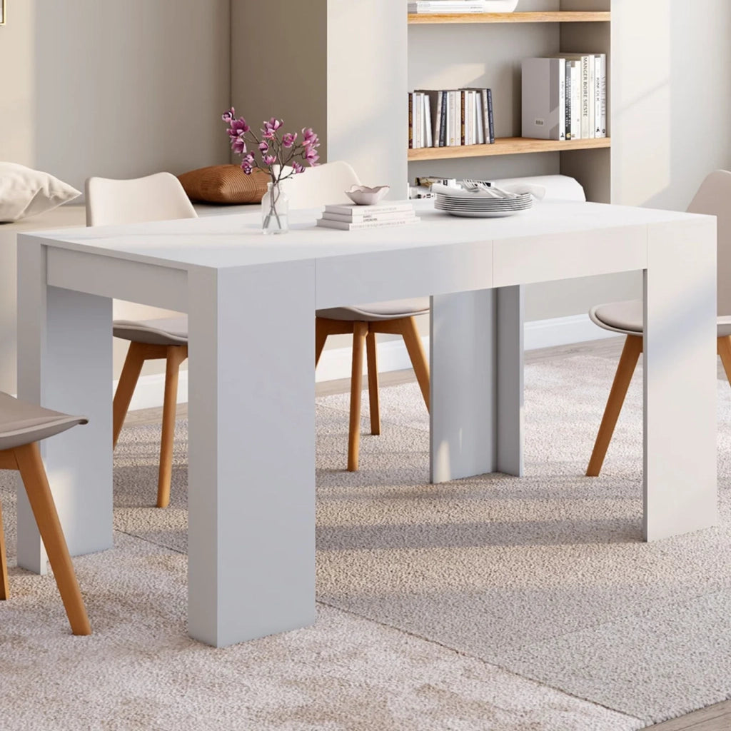 IDMarket - Tavolino allungabile ORLANDO per 6 persone, 140 cm, legno bianco