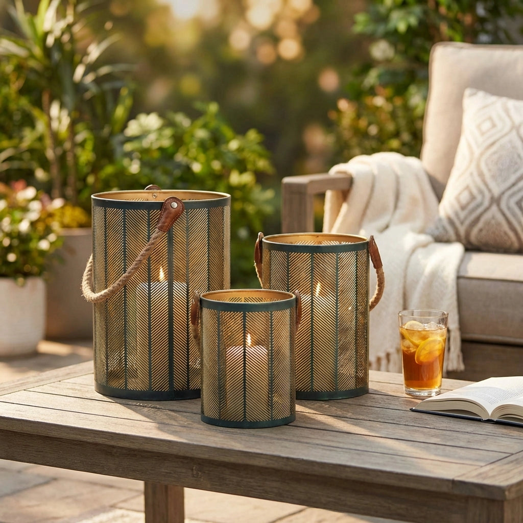 Set di 3 lanterne in Acciaio cm 35x35x25 - LAYTON