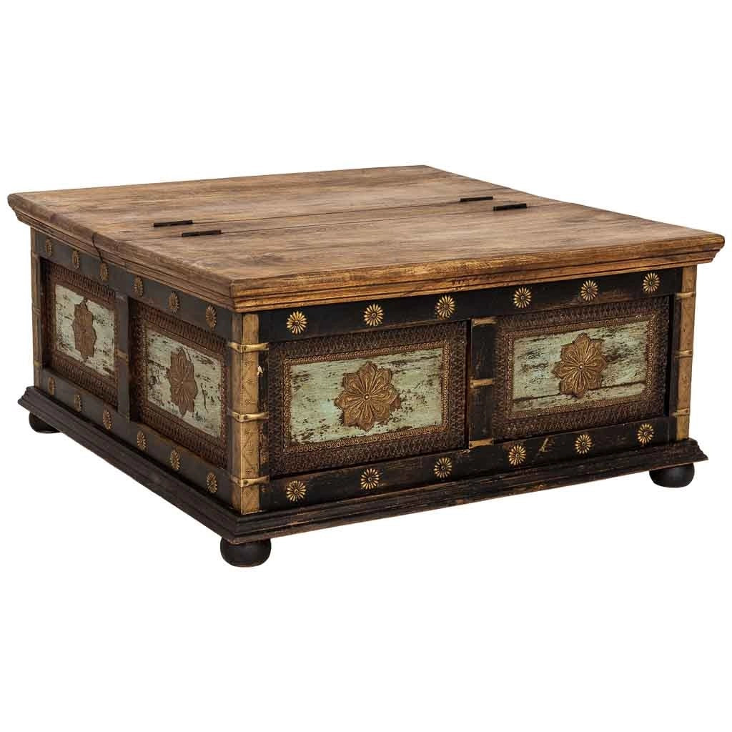 Tavolino artigianale in legno nero 100x100x47h cm