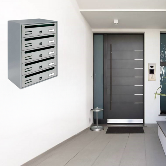ALUBOX CUBO Cassette Postali Condominiali 5 Posti 53X38,5X25 Cm In Lamiera Zincata Cassetta Postale Condominiale Orizzontale Da Esterno E Interno Protetto COLORE: ARGENTO RAL 9006