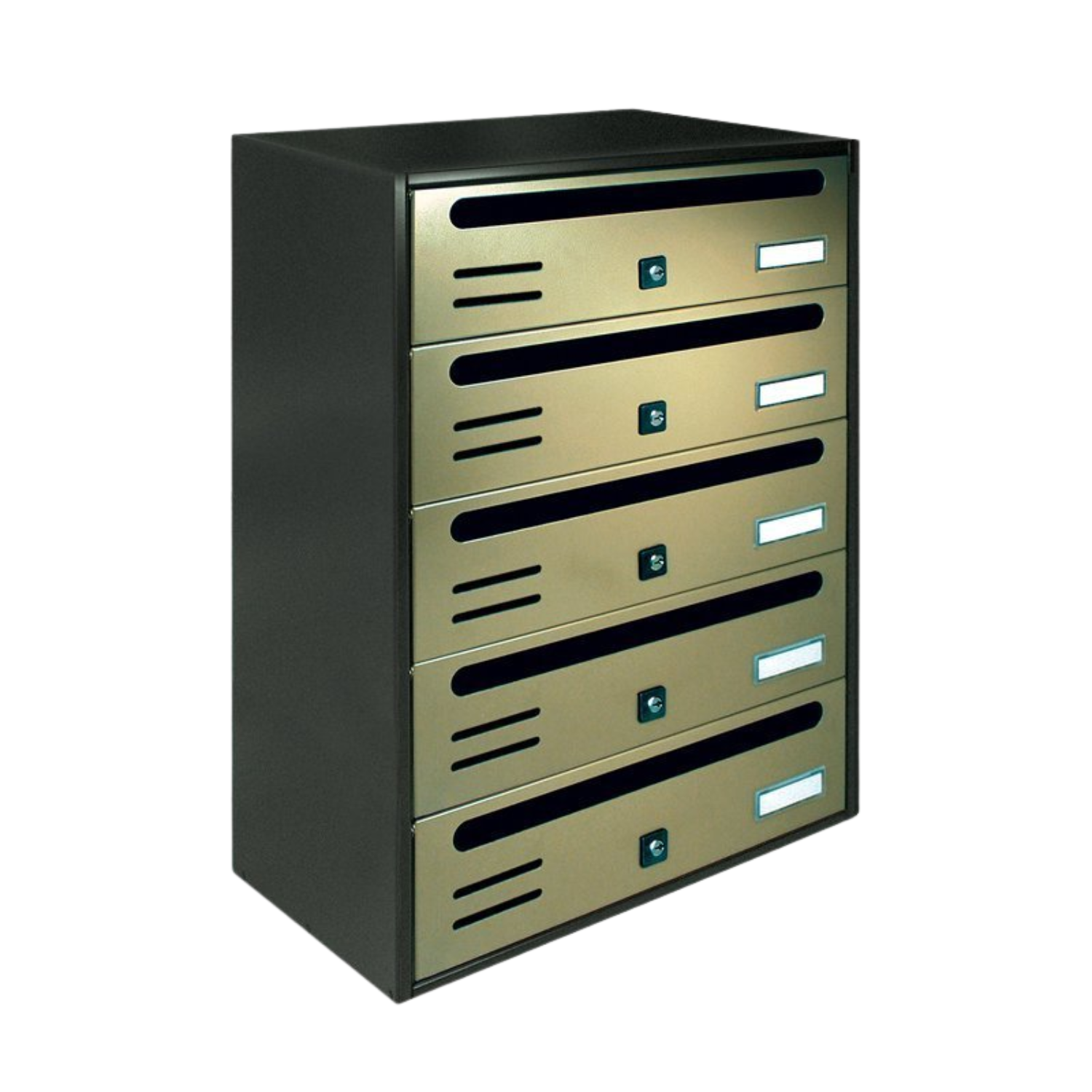 ALUBOX CUBO Cassette Postali Condominiali 5 Posti 53X38,5X25 Cm In Lamiera Zincata Cassetta Postale Condominiale Orizzontale Da Esterno E Interno Protetto COLORE: ANTRACITE E SPORTELLI BRONZO ANTICO