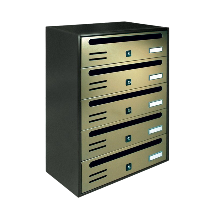 ALUBOX CUBO Cassette Postali Condominiali 5 Posti 53X38,5X25 Cm In Lamiera Zincata Cassetta Postale Condominiale Orizzontale Da Esterno E Interno Protetto COLORE: ANTRACITE E SPORTELLI BRONZO ANTICO